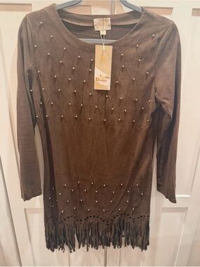NWT  Brown Studded Fringe Women's Dress